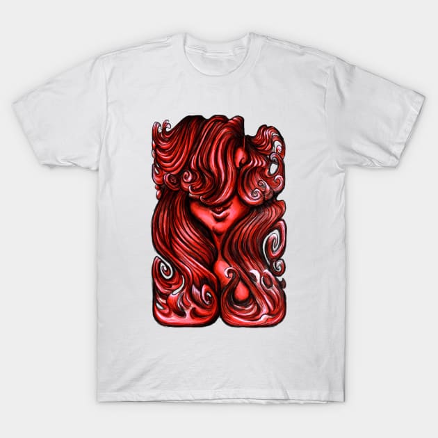 Luscious Locks - Cherry Tomato Red T-Shirt by BigNoseArt